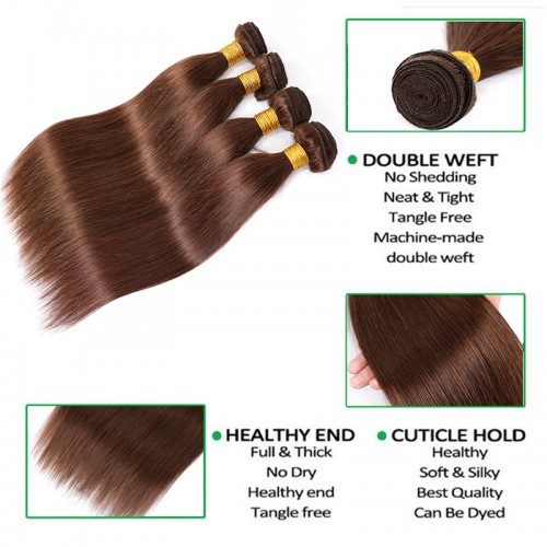 #4 Chocolate Brown Natural Straight Brazilian Human Hair Bundles | Human Hair Wig | Lace Front
